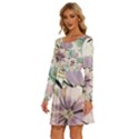 Flowers Pattern Floral Long Sleeve Wide Neck Velvet Dress View2