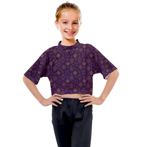 Moon Stars Pattern Kids Mock Neck T-shirt by Sabxi