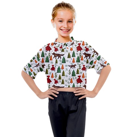 Little Red Riding Hood Seamless Kids Mock Neck T-shirt by Sabxi