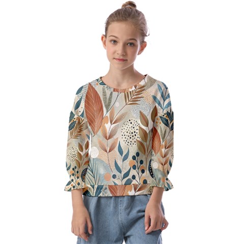 Leaves Pattern Flora Kids  Cuff Sleeve Top by Sabxi