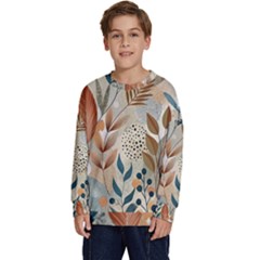 Leaves Pattern Flora Kids  Crewneck Sweatshirt by Sabxi