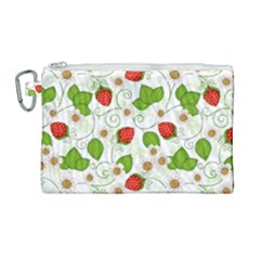 Strawberry Fruit Pattern Leaves Canvas Cosmetic Bag (large) by Sabxi