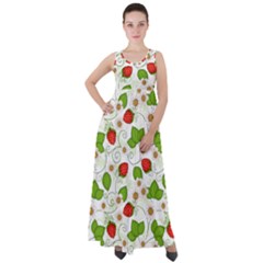 Strawberry Fruit Pattern Leaves Empire Waist Velour Maxi Dress by Sabxi