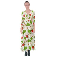 Strawberry Fruit Pattern Leaves Button Up Maxi Dress by Sabxi
