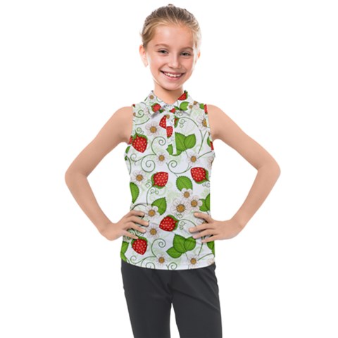Strawberry Fruit Pattern Leaves Kids  Sleeveless Polo T-shirt by Sabxi