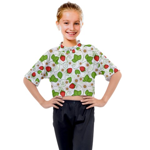 Strawberry Fruit Pattern Leaves Kids Mock Neck T-shirt by Sabxi