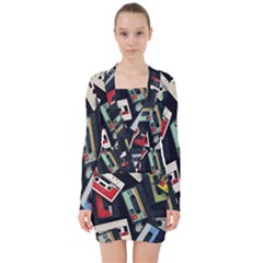 Abstract Case V-neck Bodycon Long Sleeve Dress by kyorashop23