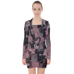 Aesthetic , Aesthetic, Dark V-neck Bodycon Long Sleeve Dress by kyorashop23