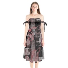 Aesthetic , Aesthetic, Dark Shoulder Tie Bardot Midi Dress by kyorashop23