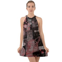 Aesthetic , Aesthetic, Dark Halter Tie Back Chiffon Dress by kyorashop23