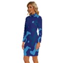 Blue Camouflage Pattern Long Sleeve Shirt Collar Bodycon Dress View2