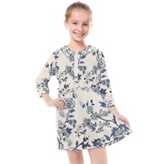 Blue Vintage Background Kids  Quarter Sleeve Shirt Dress by kyorashop23