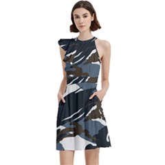 Blue Winter Camouflage, Military Camouflage Cocktail Party Halter Sleeveless Dress With Pockets by kyorashop23