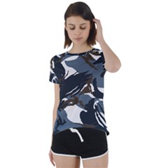 Blue Winter Camouflage, Military Camouflage Short Sleeve Open Back T-shirt by kyorashop23