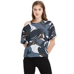 Blue Winter Camouflage, Military Camouflage One Shoulder Cut Out T-shirt by kyorashop23