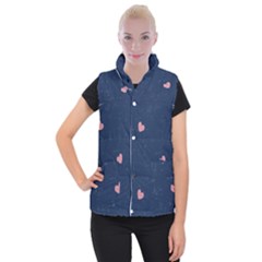 Corazones, Blue, Pattern Women s Button Up Vest by kyorashop23