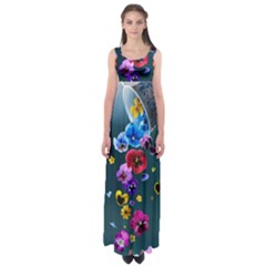 Falling Flowers, Art, Coffee Cup Empire Waist Maxi Dress by kyorashop23
