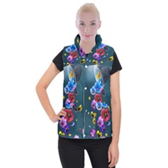 Falling Flowers, Art, Coffee Cup Women s Button Up Vest by kyorashop23