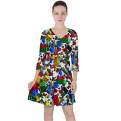 Falling Lego Bricks, Desenho, Fall, Games Quarter Sleeve Ruffle Waist Dress by kyorashop23