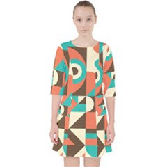 Retro Colorful Background, Retro Abstraction Quarter Sleeve Pocket Dress by kyorashop23