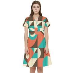 Retro Colorful Background, Retro Abstraction Short Sleeve Waist Detail Dress by kyorashop23