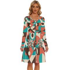 Retro Colorful Background, Retro Abstraction Long Sleeve Dress With Pocket by kyorashop23