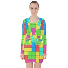 Tetris , Games, Rainbow V-neck Bodycon Long Sleeve Dress by kyorashop23