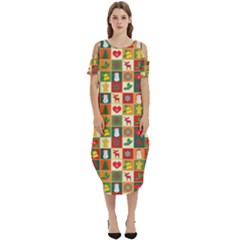 Template Christmas Pattern Cold Shoulder Loose Fit Dress With Pockets by Proyonanggan