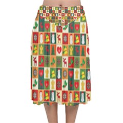 Template Christmas Pattern Velvet Flared Midi Skirt by Proyonanggan