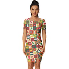 Template Christmas Pattern Fitted Knot Split End Bodycon Dress by Proyonanggan