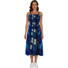 Tardis Doctor Who Space Galaxy Sleeveless Shoulder Straps Boho Dress by Cemarart