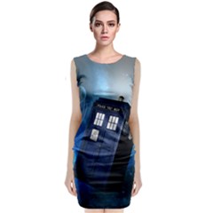 Tardis Doctor Who Space Blue Sleeveless Velvet Midi Dress by Cemarart