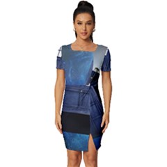 Tardis Doctor Who Space Blue Fitted Knot Split End Bodycon Dress by Cemarart