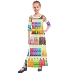 Supermarket Shelf Products Snacks Kids  Quarter Sleeve Maxi Dress by Cemarart