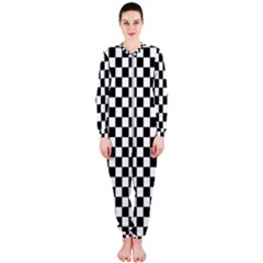 Pattern Checkered Squares Black White Pattern Onepiece Jumpsuit (ladies) by Sabxi