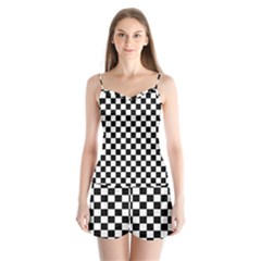 Pattern Checkered Squares Black White Pattern Satin Pajamas Set by Sabxi