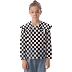 Pattern Checkered Squares Black White Pattern Kids  Peter Pan Collar Blouse by Sabxi