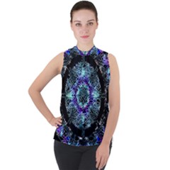 Round Wreath Mock Neck Chiffon Sleeveless Top by Sabxi