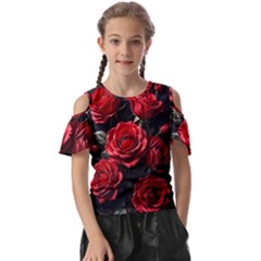 Red Roses Kids  Butterfly Cutout T-shirt by Sabxi