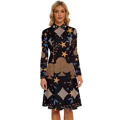 Seamless Pattern Repeat Repetition Long Sleeve Shirt Collar A-line Dress by Sabxi
