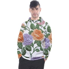 Embroidery Roses Floral Design Men s Pullover Hoodie by Sabxi