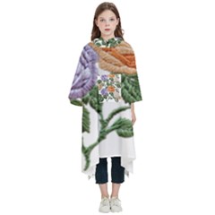 Embroidery Roses Floral Design Kids  Hooded Rain Ponchos by Sabxi