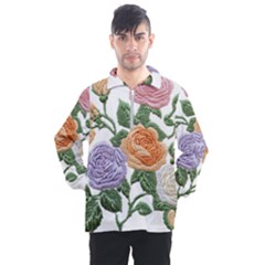 Embroidery Roses Floral Design Men s Half Zip Pullover by Sabxi