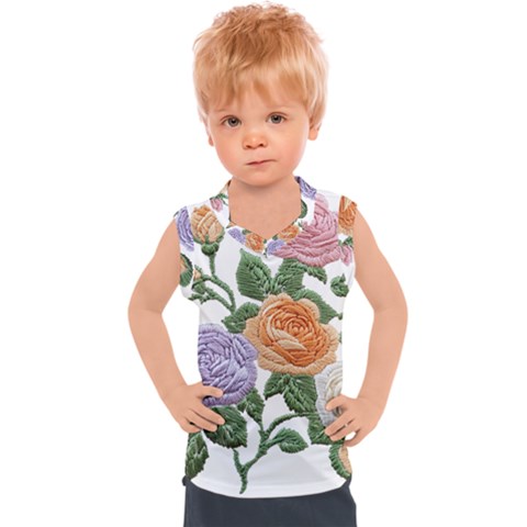 Embroidery Roses Floral Design Kids  Sport Tank Top by Sabxi