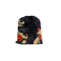 Korean Art Flowers Asian Pattern Drawstring Pouch (small) by Sabxi