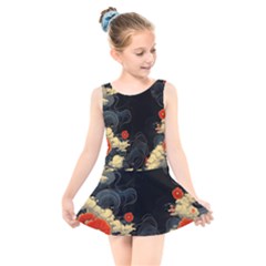 Korean Art Flowers Asian Pattern Kids  Skater Dress Swimsuit by Sabxi