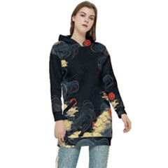Korean Art Flowers Asian Pattern Women s Long Oversized Pullover Hoodie by Sabxi
