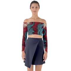 Cranes Long Sleeve Off Shoulder Crop Top by bestdesignintheworld