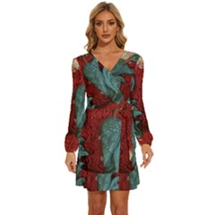 Birds Long Sleeve Waist Tie Ruffle Velvet Dress by bestdesignintheworld
