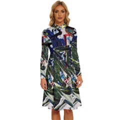 Snow In A City-1-1 Long Sleeve Shirt Collar A-line Dress by bestdesignintheworld